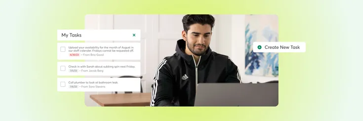 Man on computer using my task feature in Mindbody software