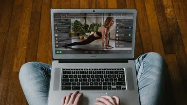 A live streamed class featured on a laptop