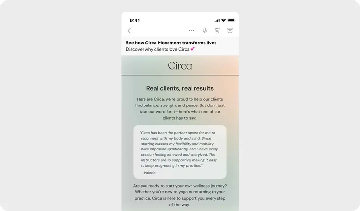 Circa testimonial email