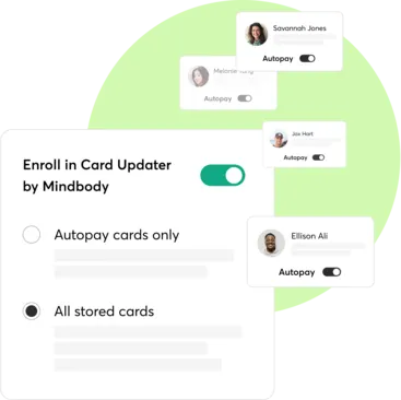 A collage showing Mindbody Card Updater for dance studios