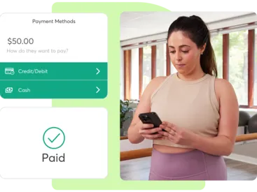A collage showing Mindbody payment processing for dance studios