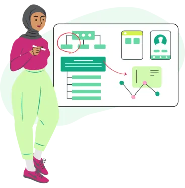 An illustration of a person whiteboarding ideas