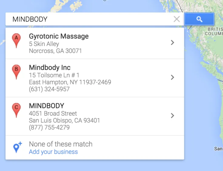 MINDBODY google my business
